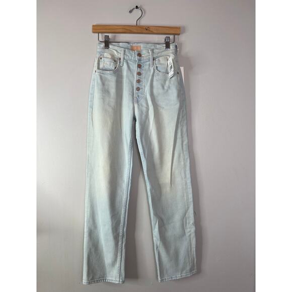 Mother Pixie Tomcat Ankle Stretch Denim High-Rise Straight Jeans Light Size: 24 - Picture 2 of 9